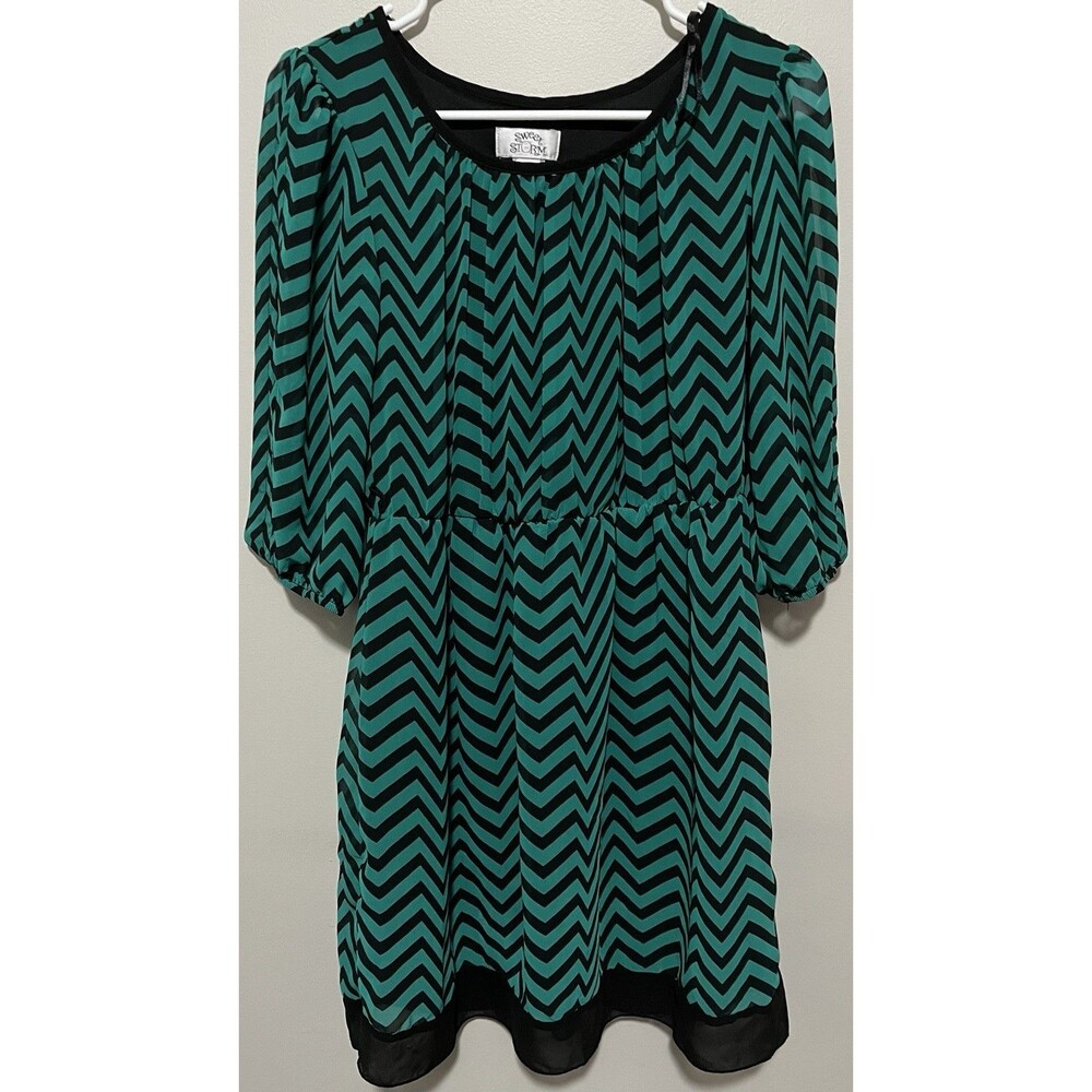 Sweet Storm black and teal chevron zigzag print dress Size M